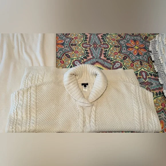 Talbots winter white poncho style sweater, like new, brown buckle trim, - Picture 7 of 8